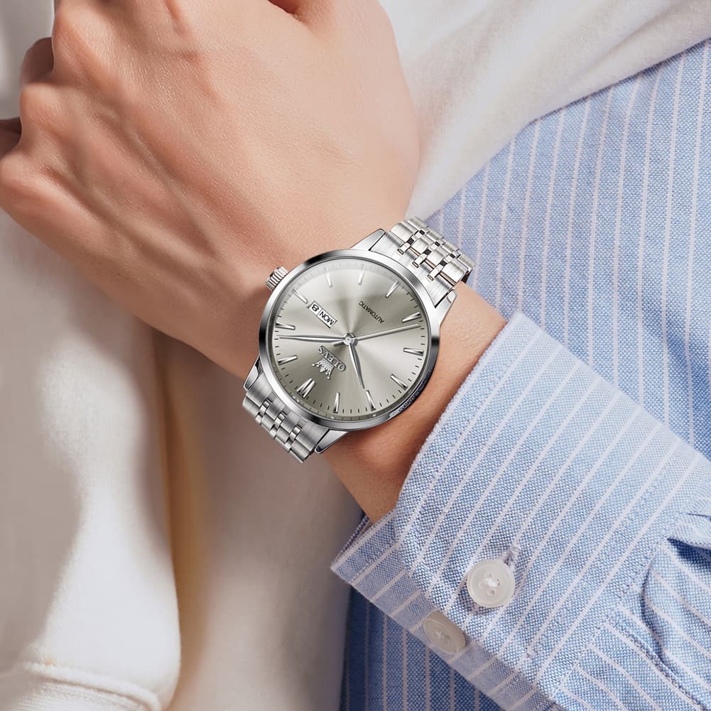 OLEVS 7048 Minimalist Dual Calendar Automatic Watch For Men