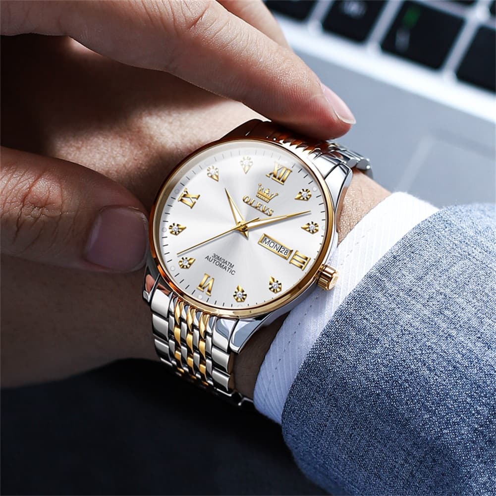 OLEVS 6673 Diamond Mechanical Stainless Steel Watch for Men