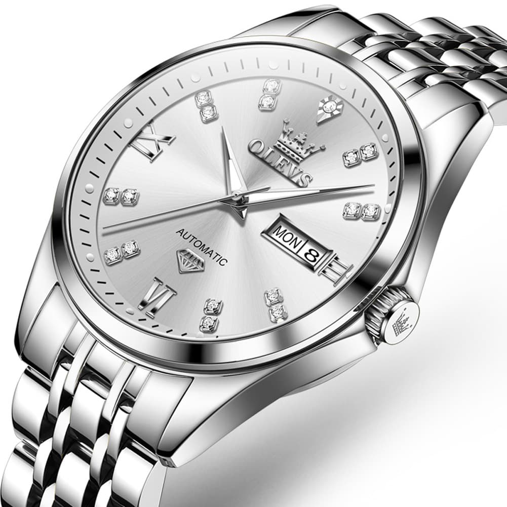 OLEVS Diamond Dial Automatic Mechanical Watch 9801 Day Date for Men