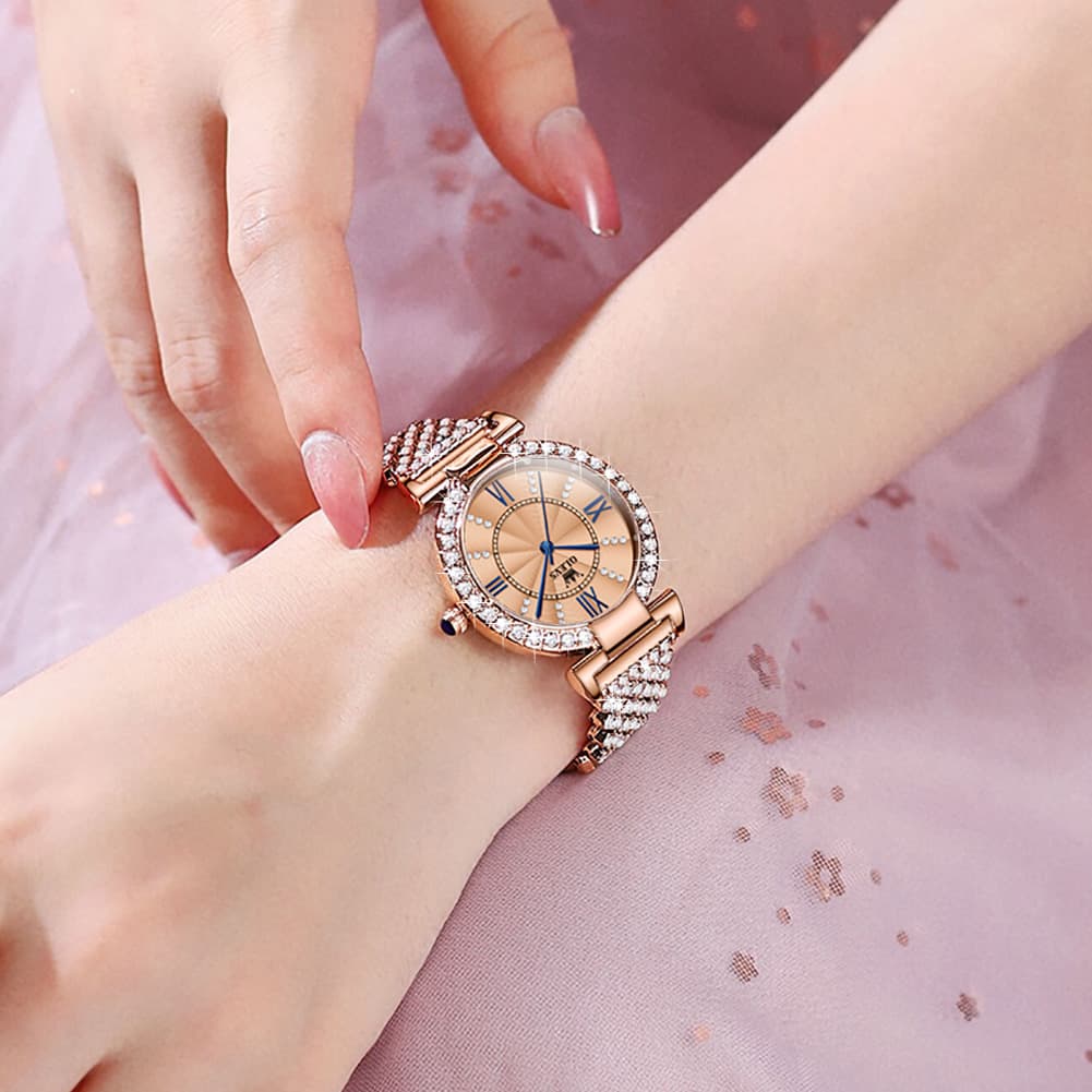 OLEVS 9942 Diamond Set Bracelet Rose Gold Watch for Women