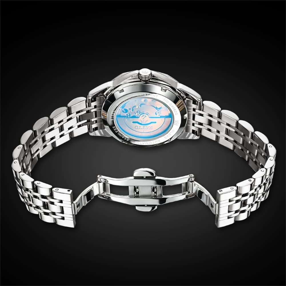 OLEVS 3D Diamond Cut Mirror Automatic Mechanical Watch 9982 Day Date for Men