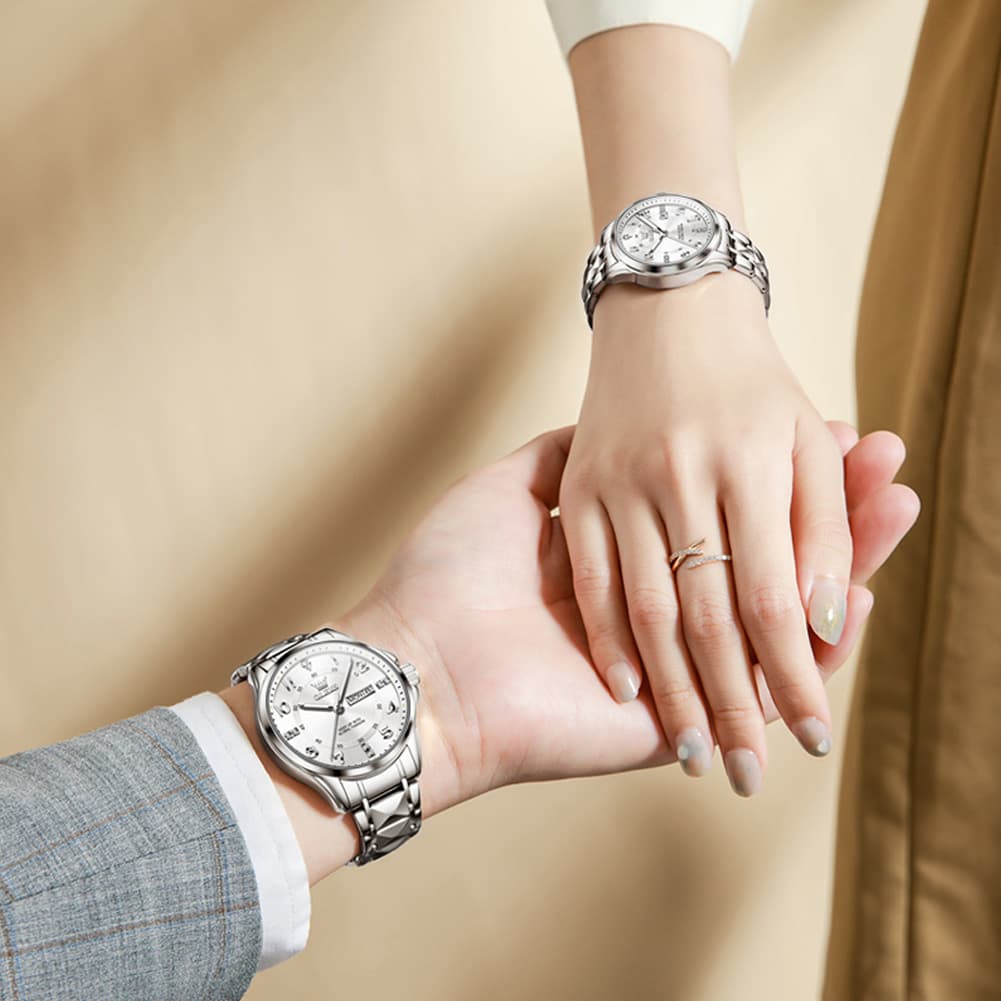OLEVS 2910 Diamond Day Date Couples Watch Set Men Women