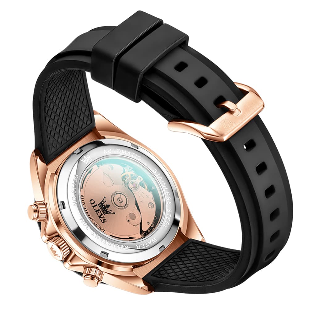 OLEVS 6713 Skeleton Silicone Sports Racing Mechanical Watch For Men