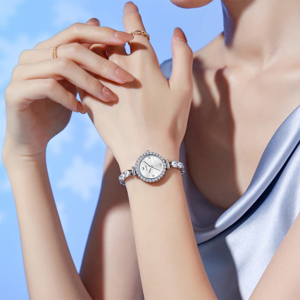 OLEVS 5889 Diamond Tennis Bracelet Watch Dainty 5mm Zircon Bezel Quartz Jewelry Timepiece for Women