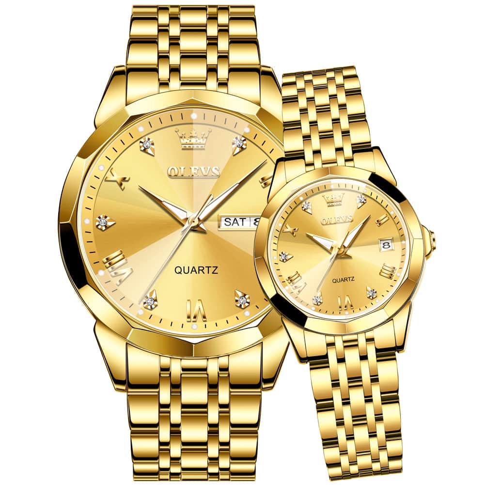 OLEVS 9931 Diamond Stainless Steel Couple Watch Set
