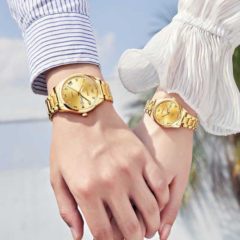 OLEVS His and Hers Couple Watches Set Two Tone Stainless Steel Quartz Day Date 5563Q