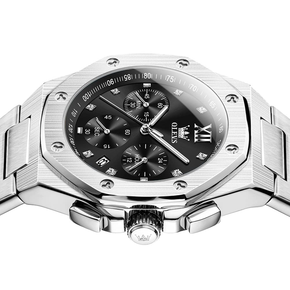 OLEVS 3626 Octagonal Chronograph Quartz Steel Watch for Men