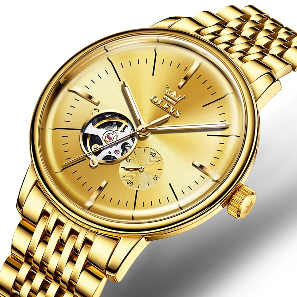 OLEVS 6708 Domed Crystal Open Heart Mechanical Watch For Men