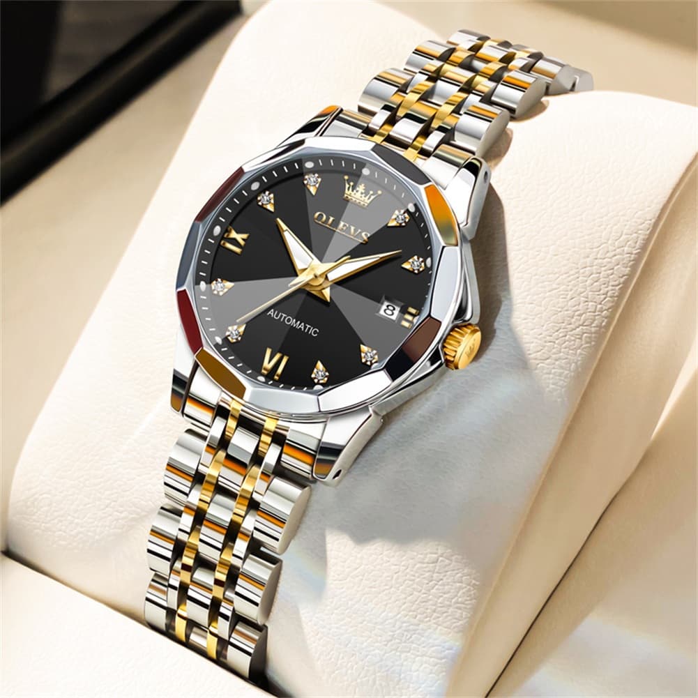 OLEVS 3D Diamond Cut Mirror Automatic Mechanical Watch 9982 for Women