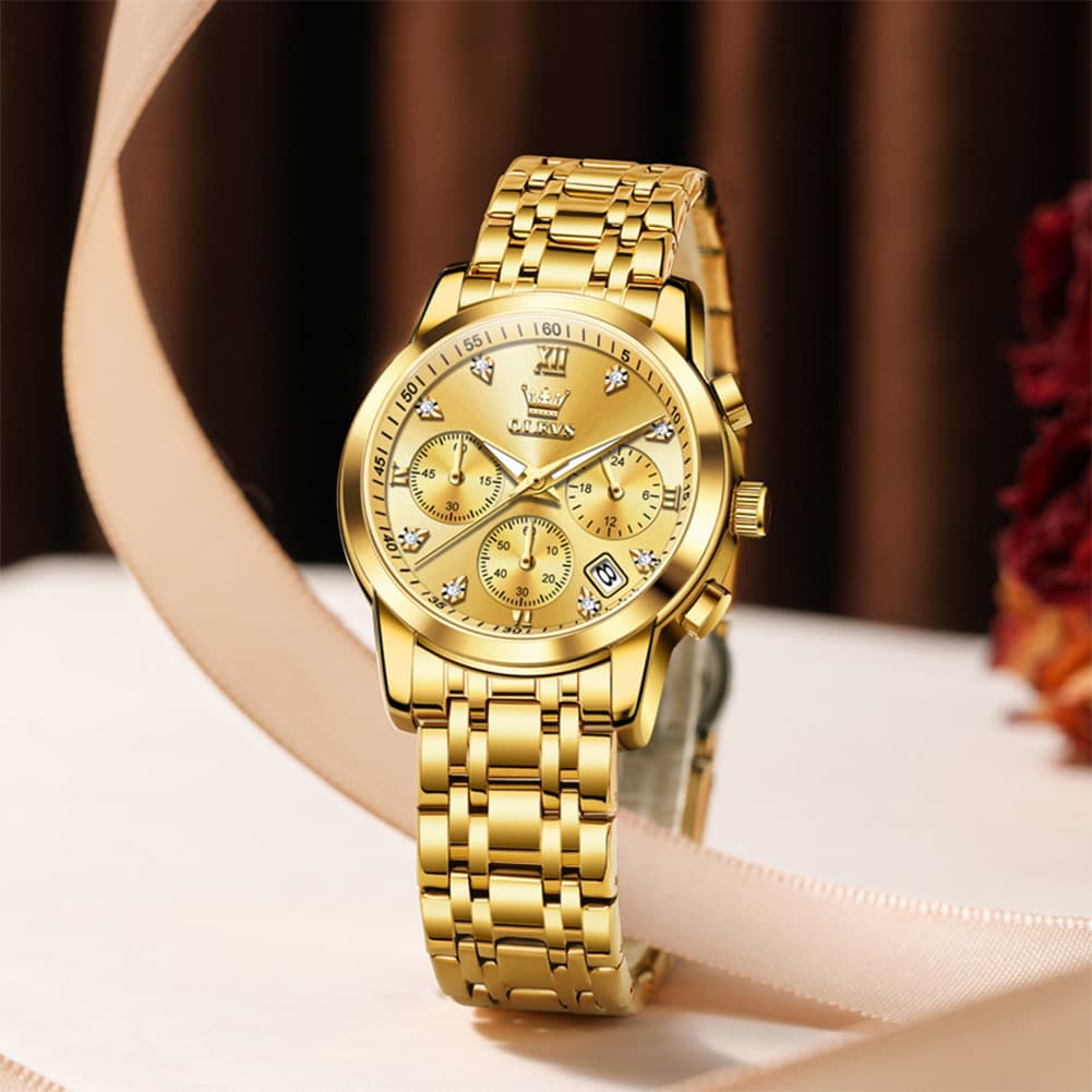 OLEVS 2858 Elegant Moon Phase Chronograph Watch for Women