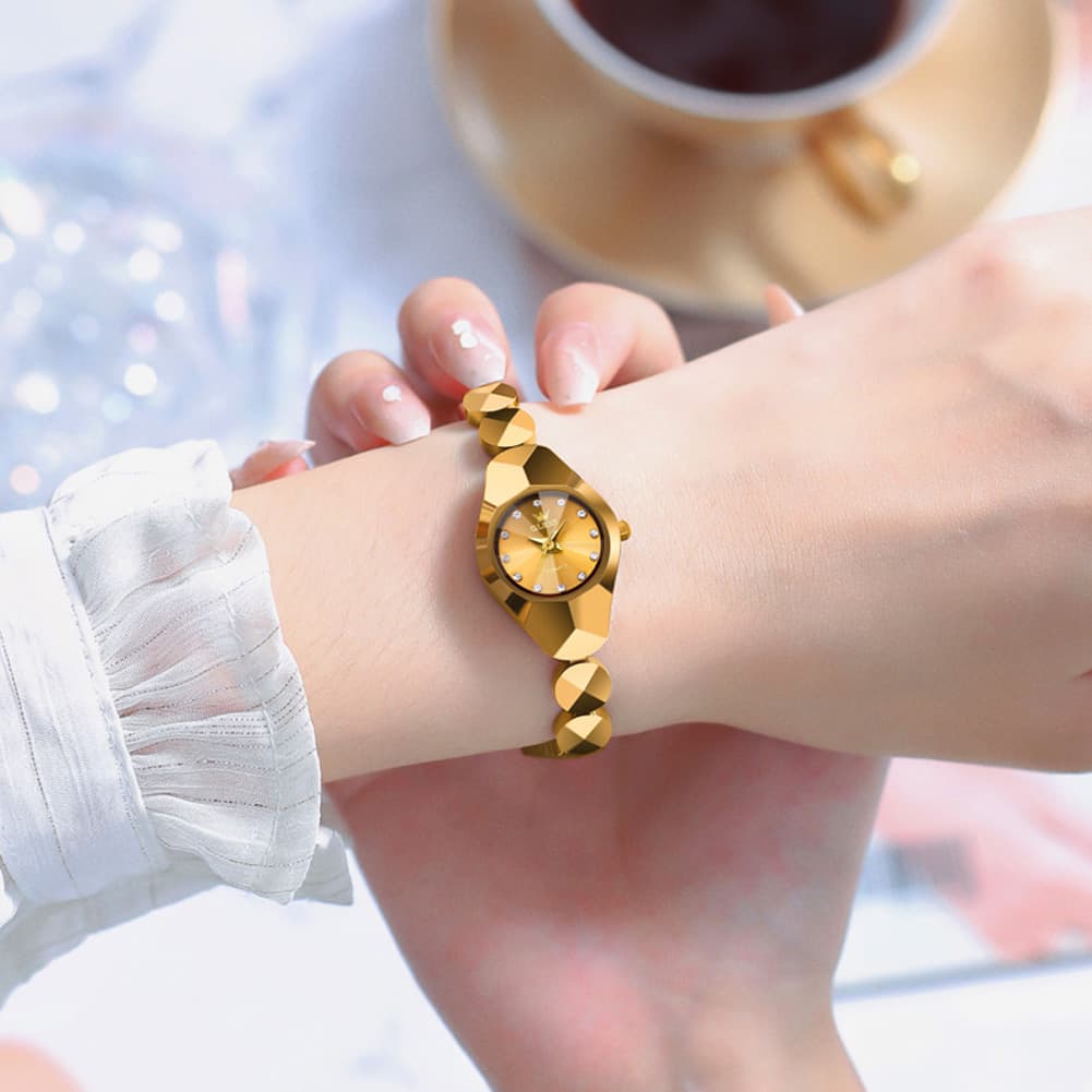 OLEVS 7007 Tungsten Steel Watch Dainty Faceted Bracelet Diamond Accent Quartz Luxury Timepiece for Women