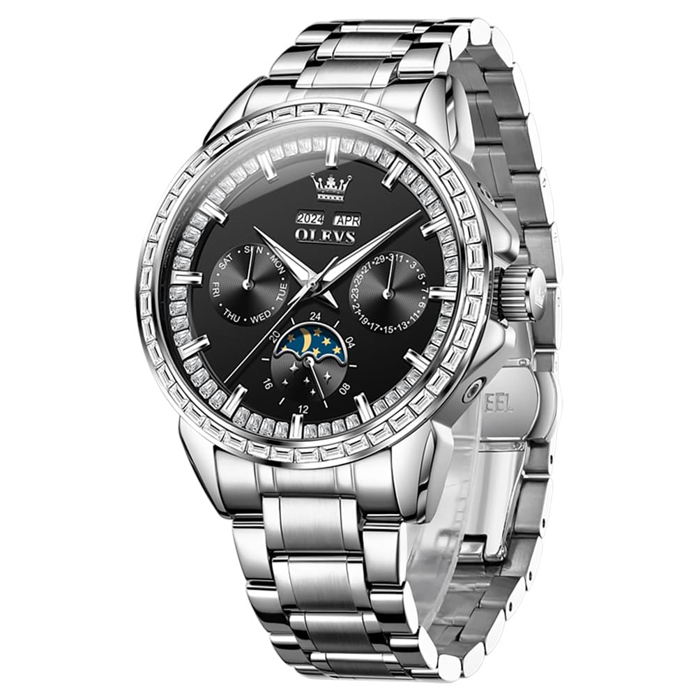 OLEVS 6695 Baguette Diamond Multifunction Mechanical Watch for Men