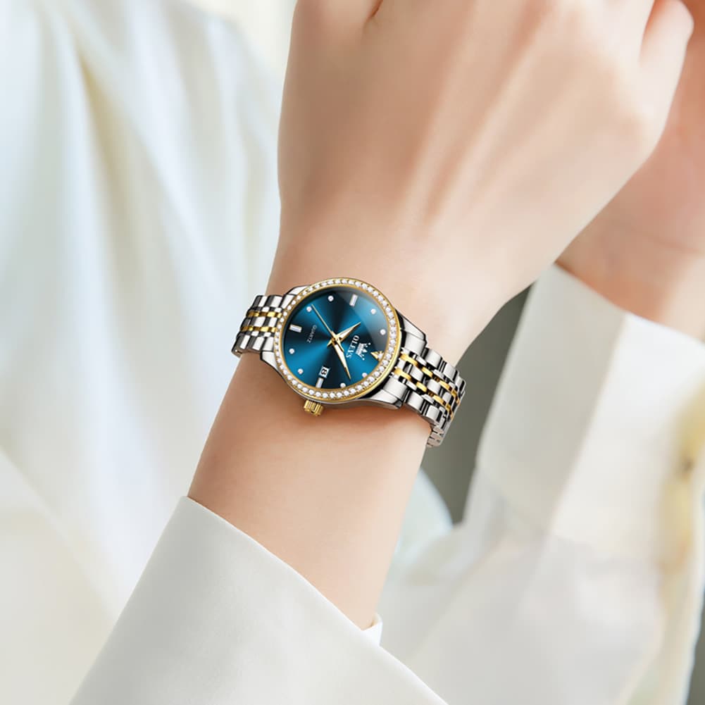 OLEVS 3625 Diamond Bezel Quartz Steel Watch for Women
