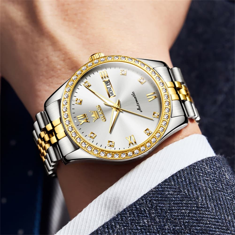 OLEVS 7012 Roman Numerals Diamond Bezel Mechanical Watch for Men