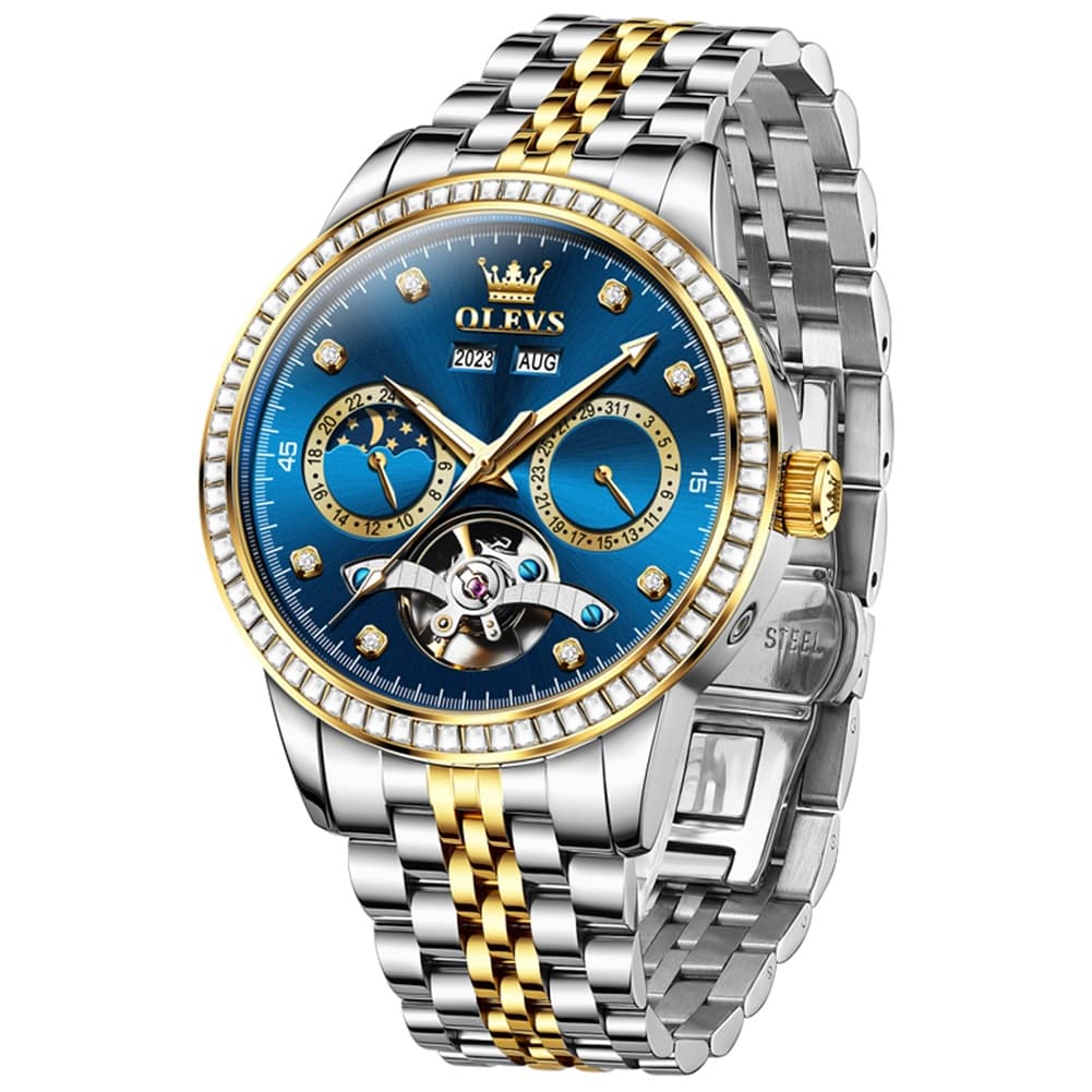 OLEVS 7016 Diamond Multi Function Sun and Moon Mechanical Watch for Men