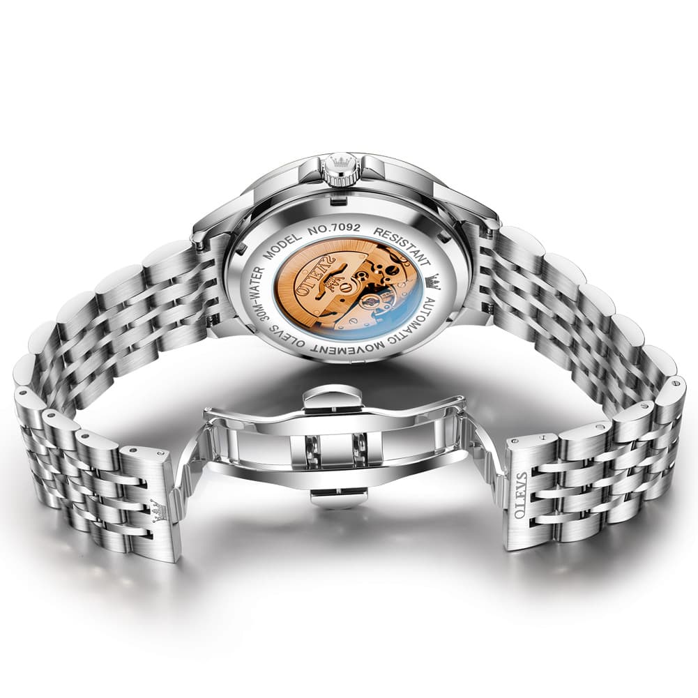OLEVS 7092 Diamond Accent Dual Calendar Automatic Watch For Men