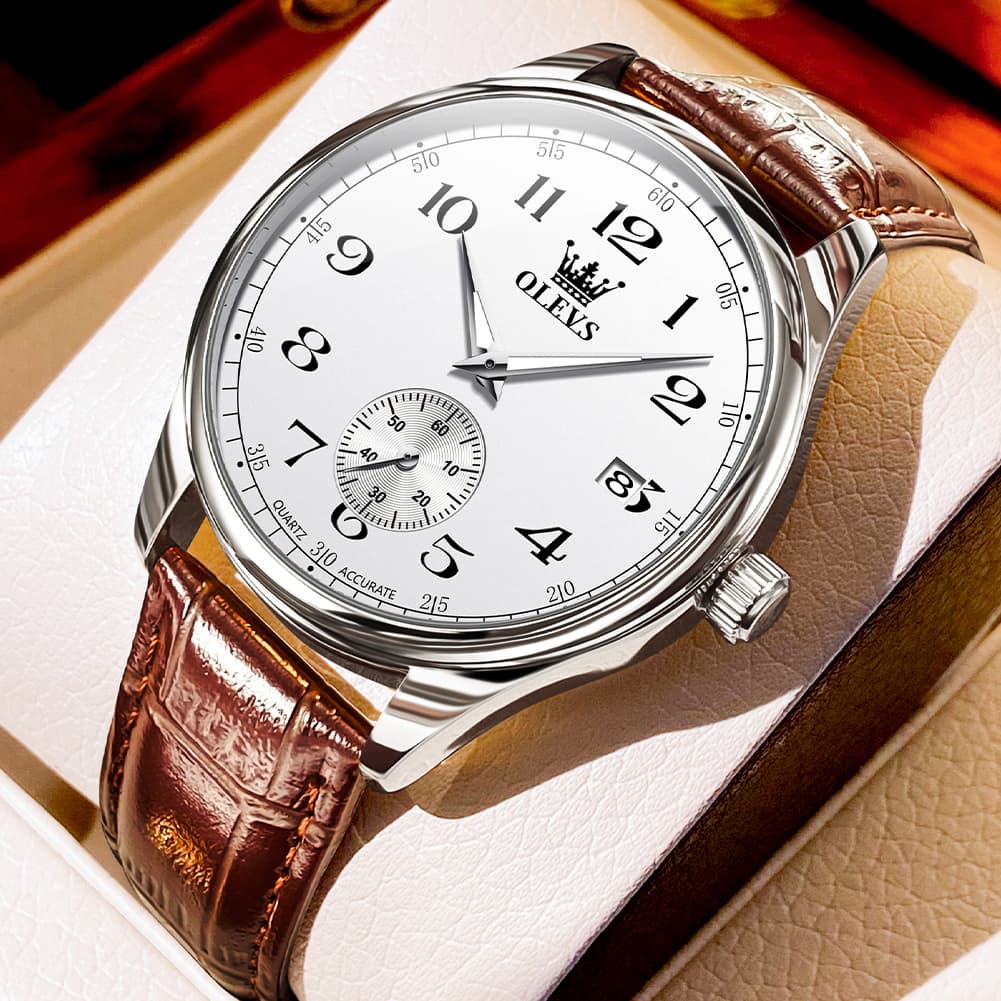 OLEVS 3662 Vintage Sub-Dial Leather Quartz Watch for Men