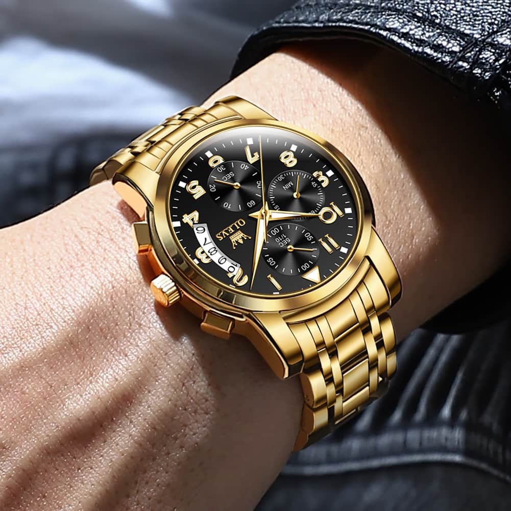 OLEVS 2879 Luxury Gold Pilot Chronograph Watch for Men