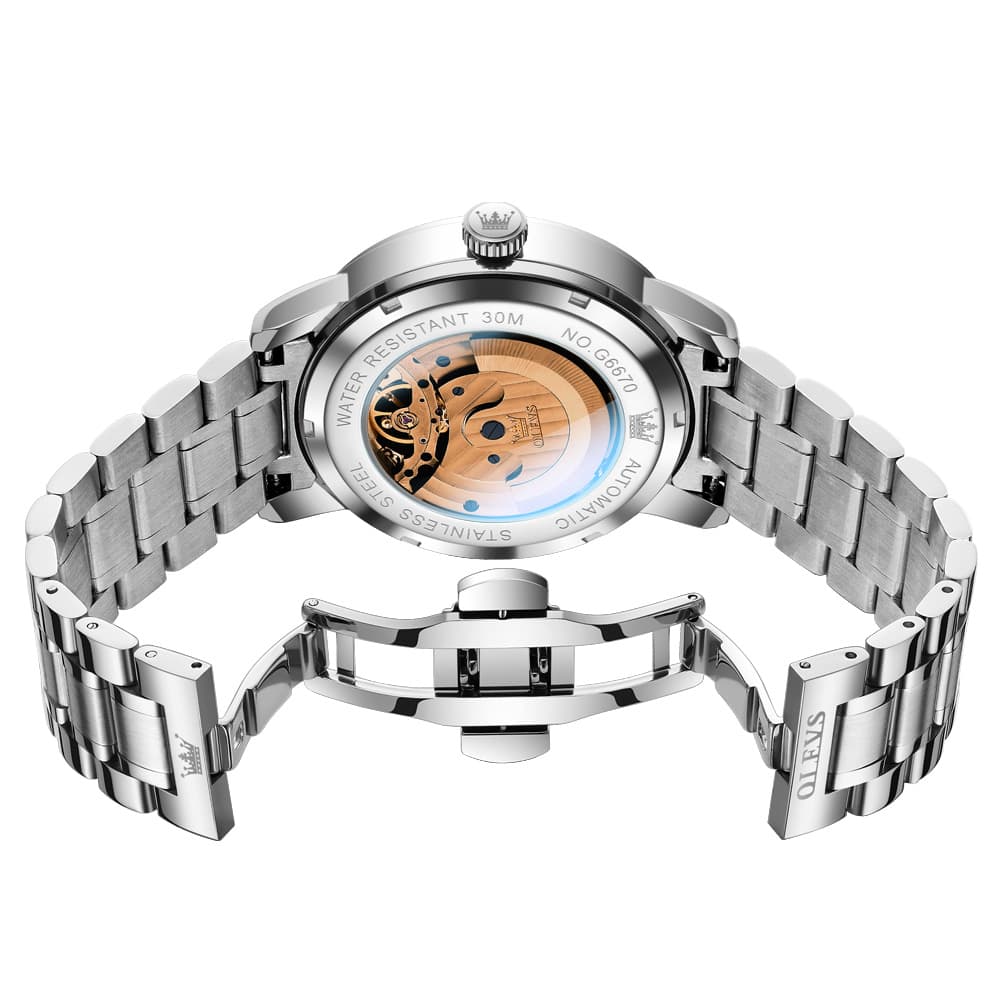 OLEVS 6670 Stainless Steel Skeleton Mechanical Watch for Men
