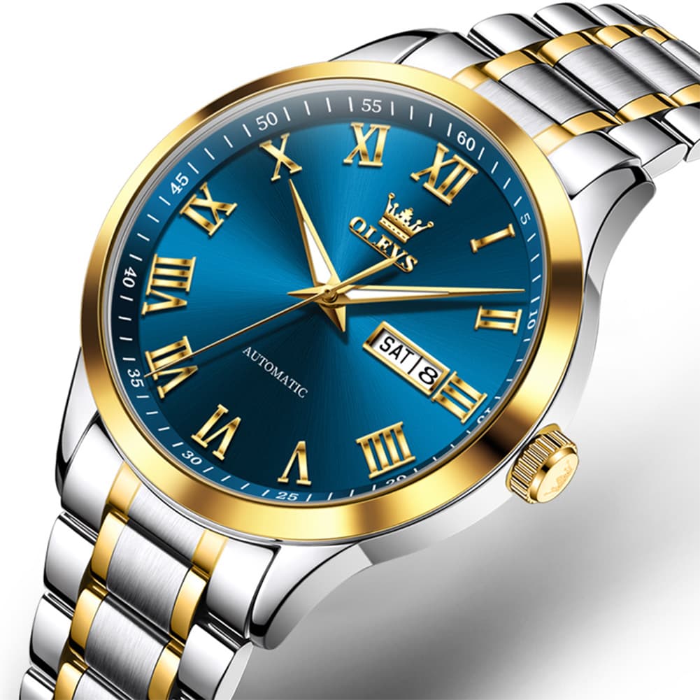 OLEVS 7075 Roman Numeral Dual Calendar Automatic Watch For Men