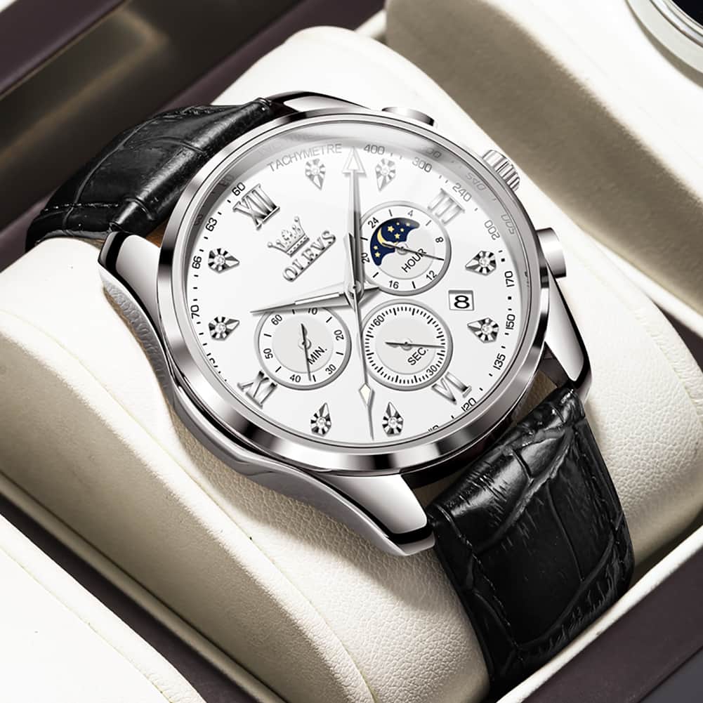 OLEVS 2888 Leather Chronograph Moon Phase Watch for Men