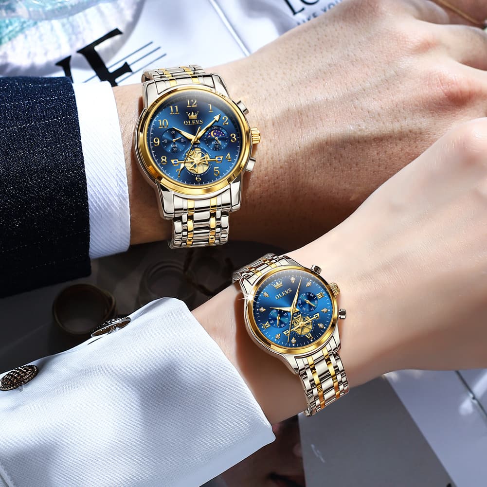 OLEVS 2900 Classic Chronograph Couples Watch Set Men Women
