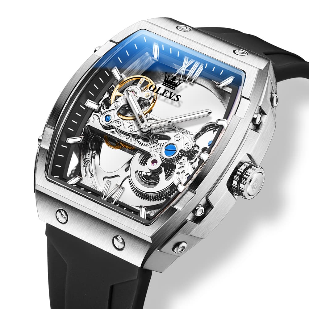 OLEVS 6779 Tonneau Skeleton Mechanical Watch for Men