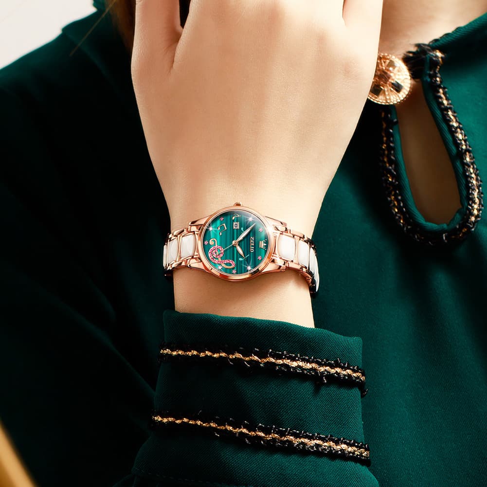 OLEVS 3605 Ceramic Musical Note Quartz Watch for Women