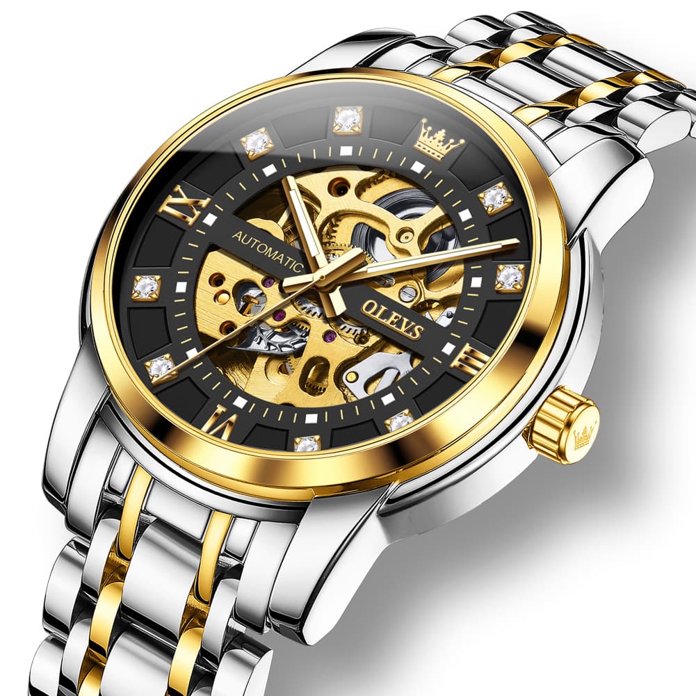 OLEVS Full Skeleton Diamond Dial Automatic Mechanical Watch 9901 for Men