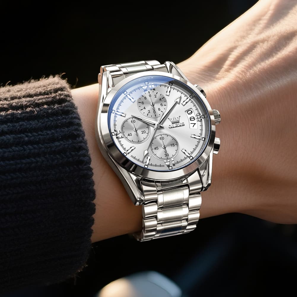 OLEVS 2987 Stainless Steel Chronograph Quartz Watch for Men