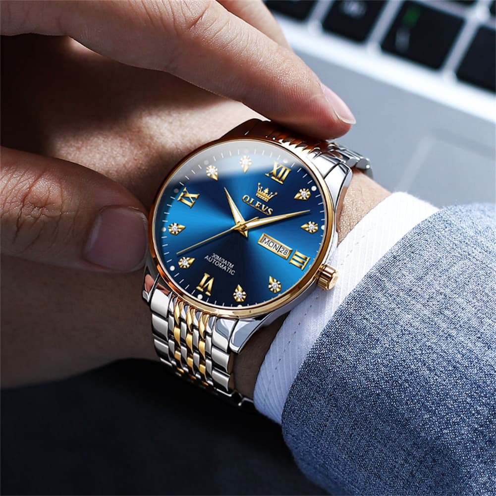 OLEVS 6673 Diamond Mechanical Stainless Steel Watch for Men