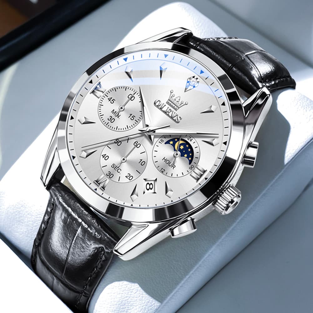 OLEVS 3609 Multifunction Leather Quartz Watch for Men