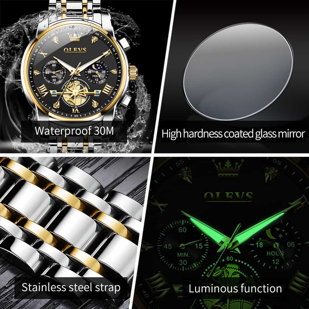 OLEVS 2856 Luxury Moon Phase Chronograph Quartz Watch for Men