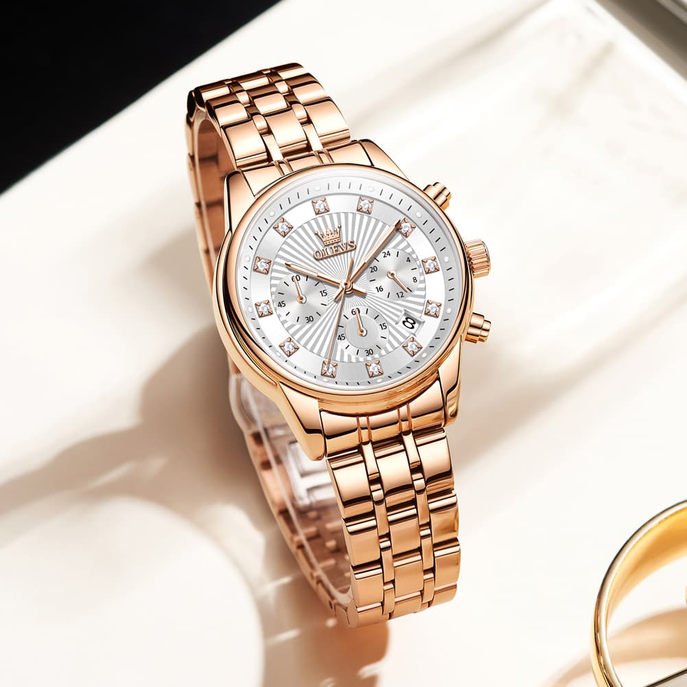 OLEVS 3669 Quartz Multi Dial Diamond Watch For Women