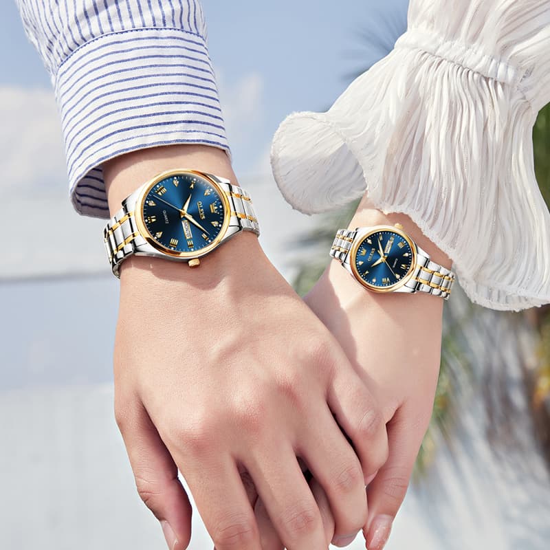 OLEVS His and Hers Couple Watches Set Two Tone Stainless Steel Quartz Day Date 5563Q