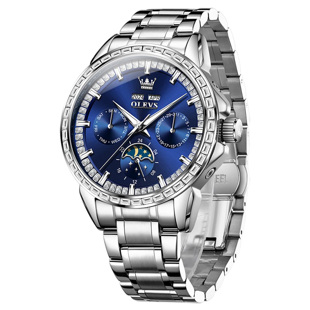 OLEVS 6695 Baguette Diamond Multifunction Mechanical Watch for Men