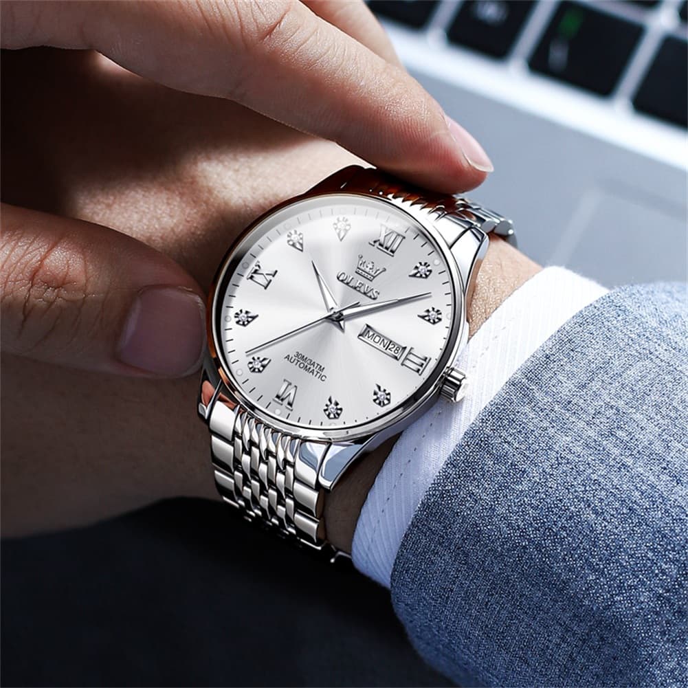 OLEVS 6673 Diamond Mechanical Stainless Steel Watch for Men