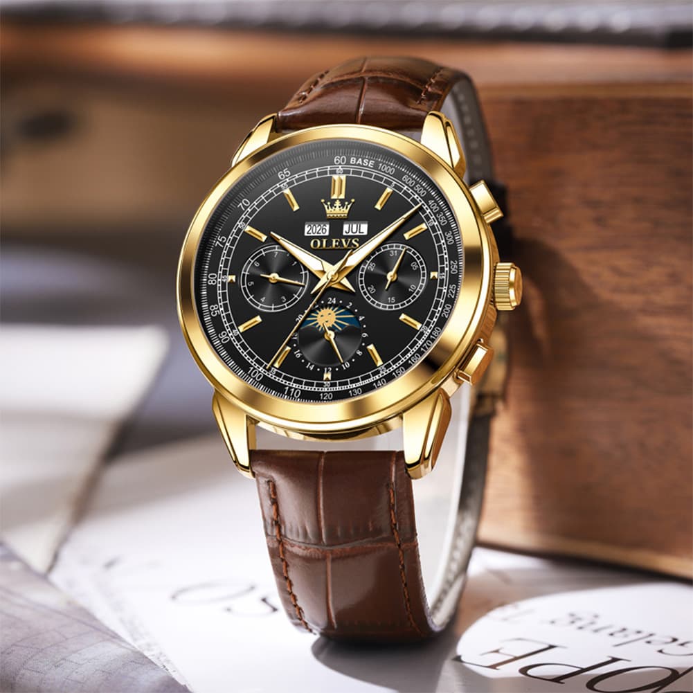 OLEVS Leather Strap Moon Phase Automatic Mechanical Watch for Men 7117