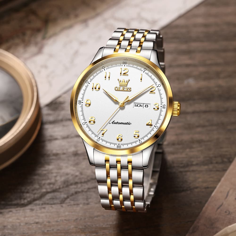 OLEVS 7100 Arabic Numeral Dual Calendar Automatic Watch For Men