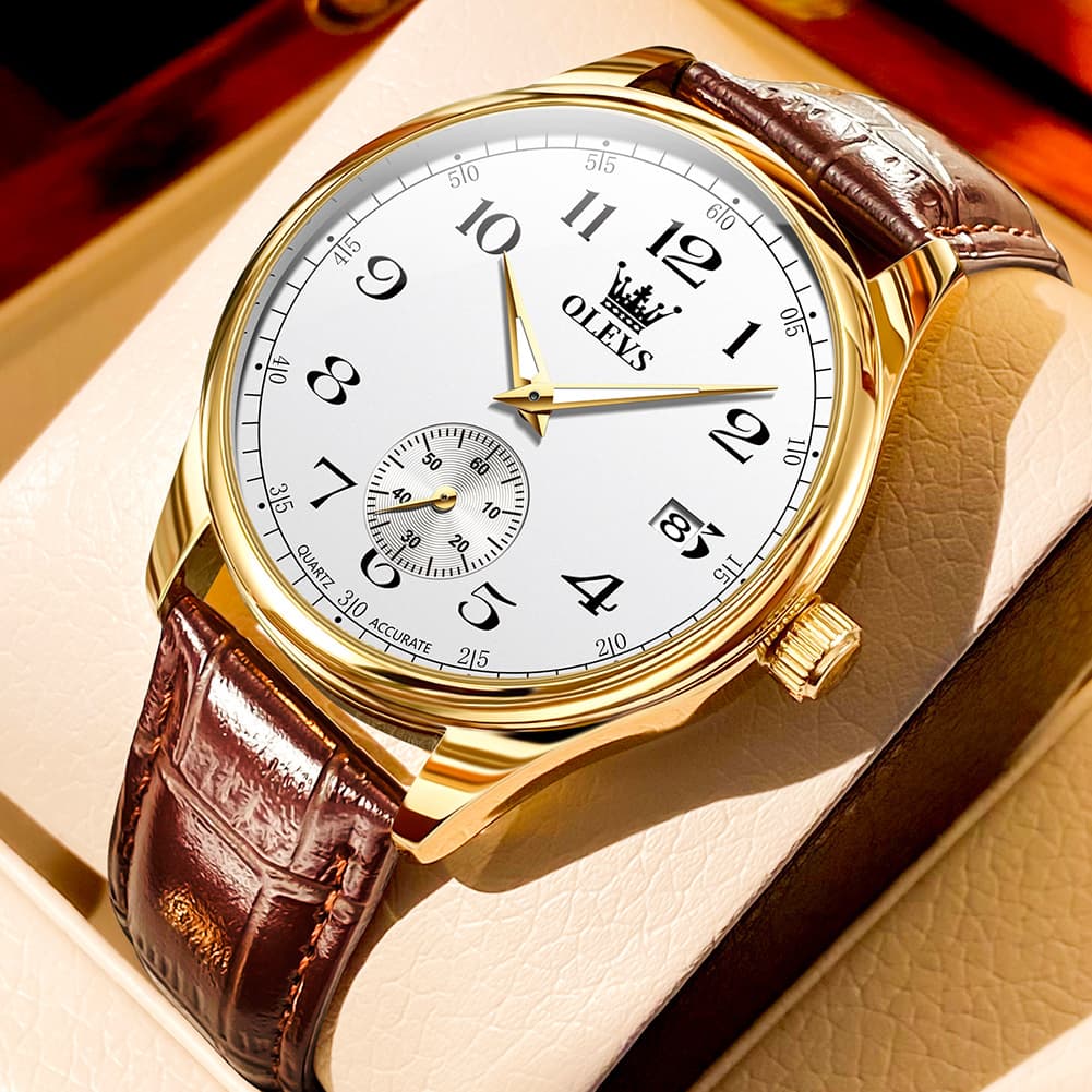 OLEVS 3662 Vintage Sub-Dial Leather Quartz Watch for Men