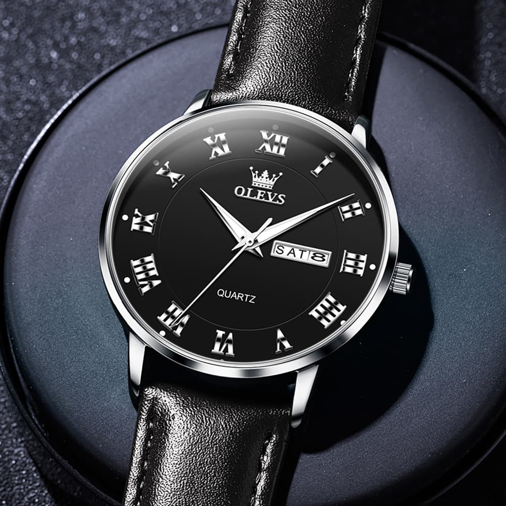 OLEVS 2920 Ultra Light Leather Day Date Quartz Watch for Men