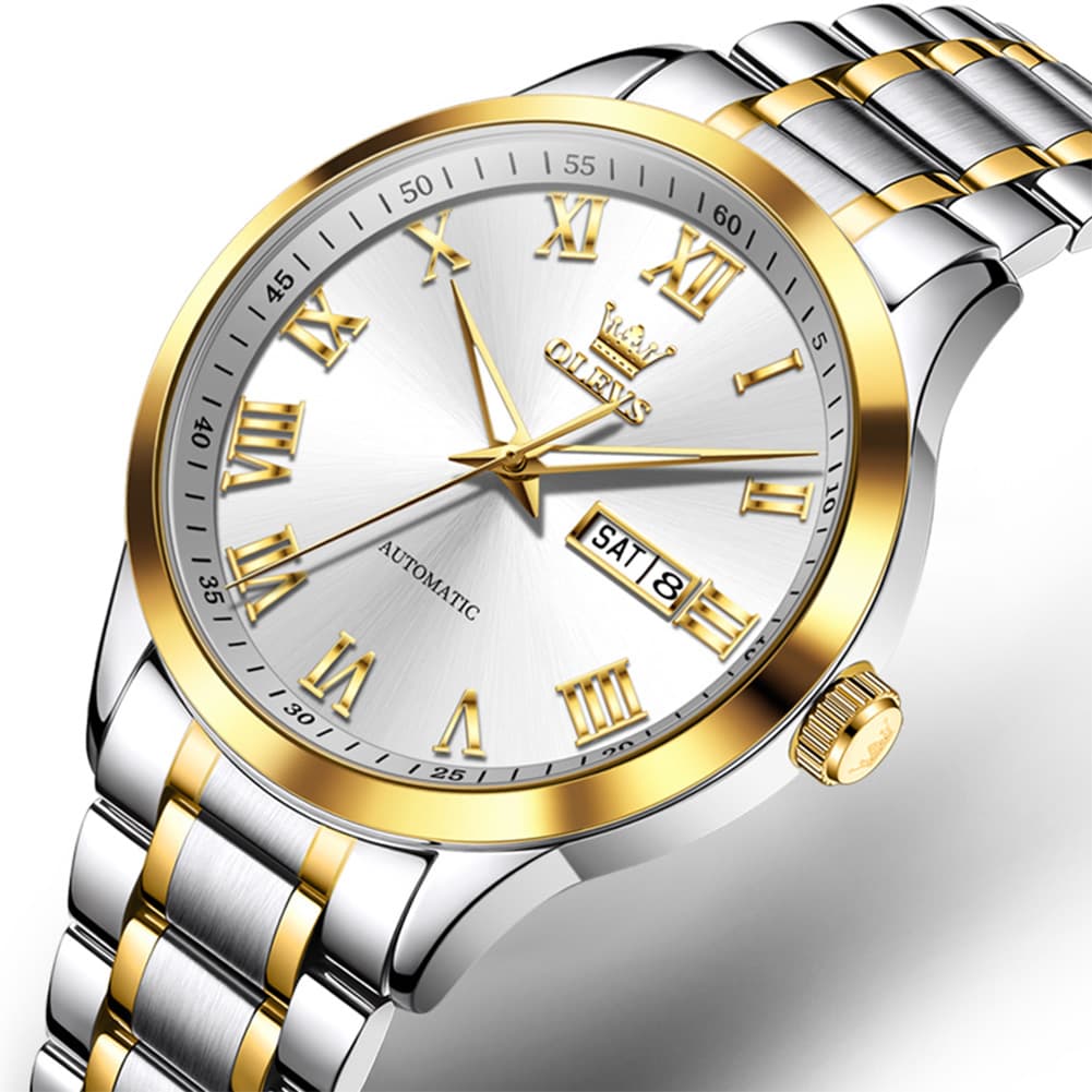 OLEVS 7075 Roman Numeral Dual Calendar Automatic Watch For Men
