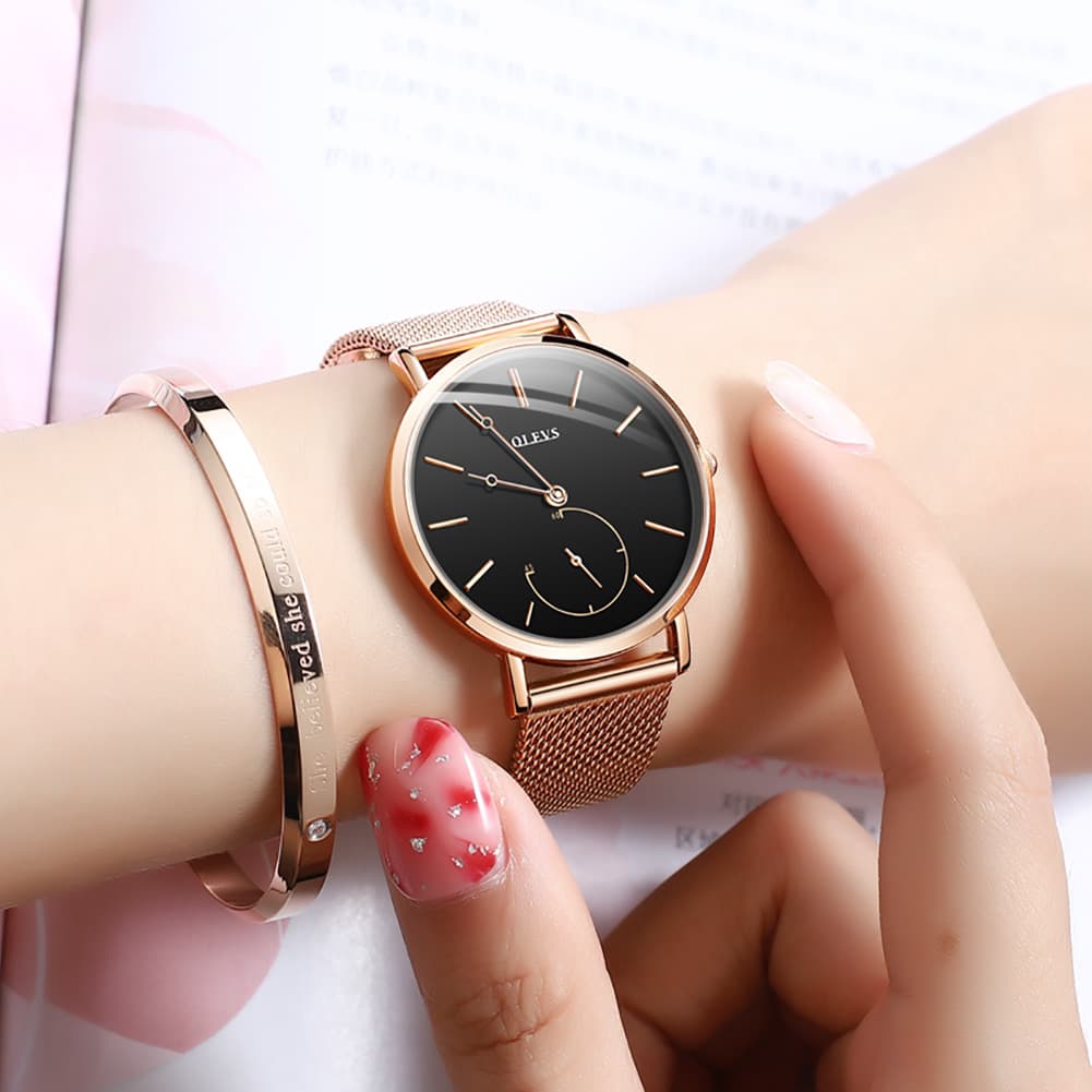 OLEVS 5190 Ultra Thin Sub Dial Quartz Watch for Women