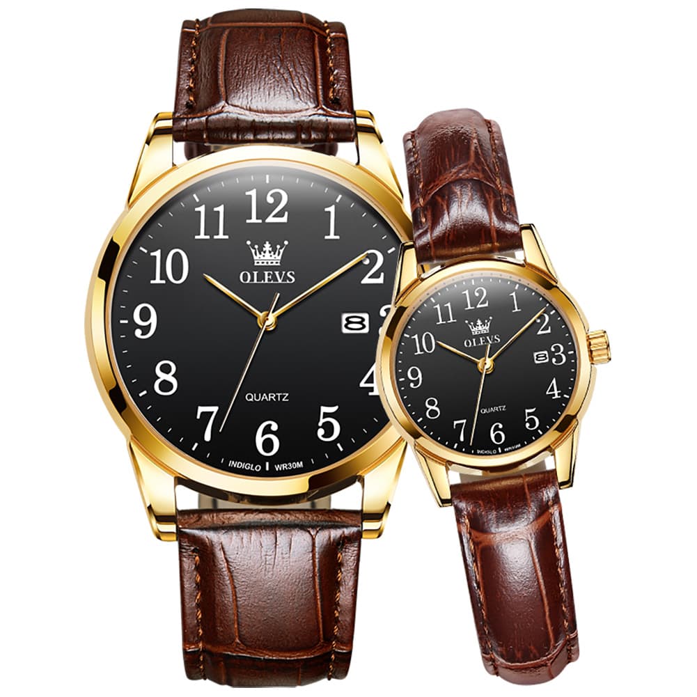 OLEVS Men Classic Leather Dress Watch Arabic Numerals Quartz Date 5566