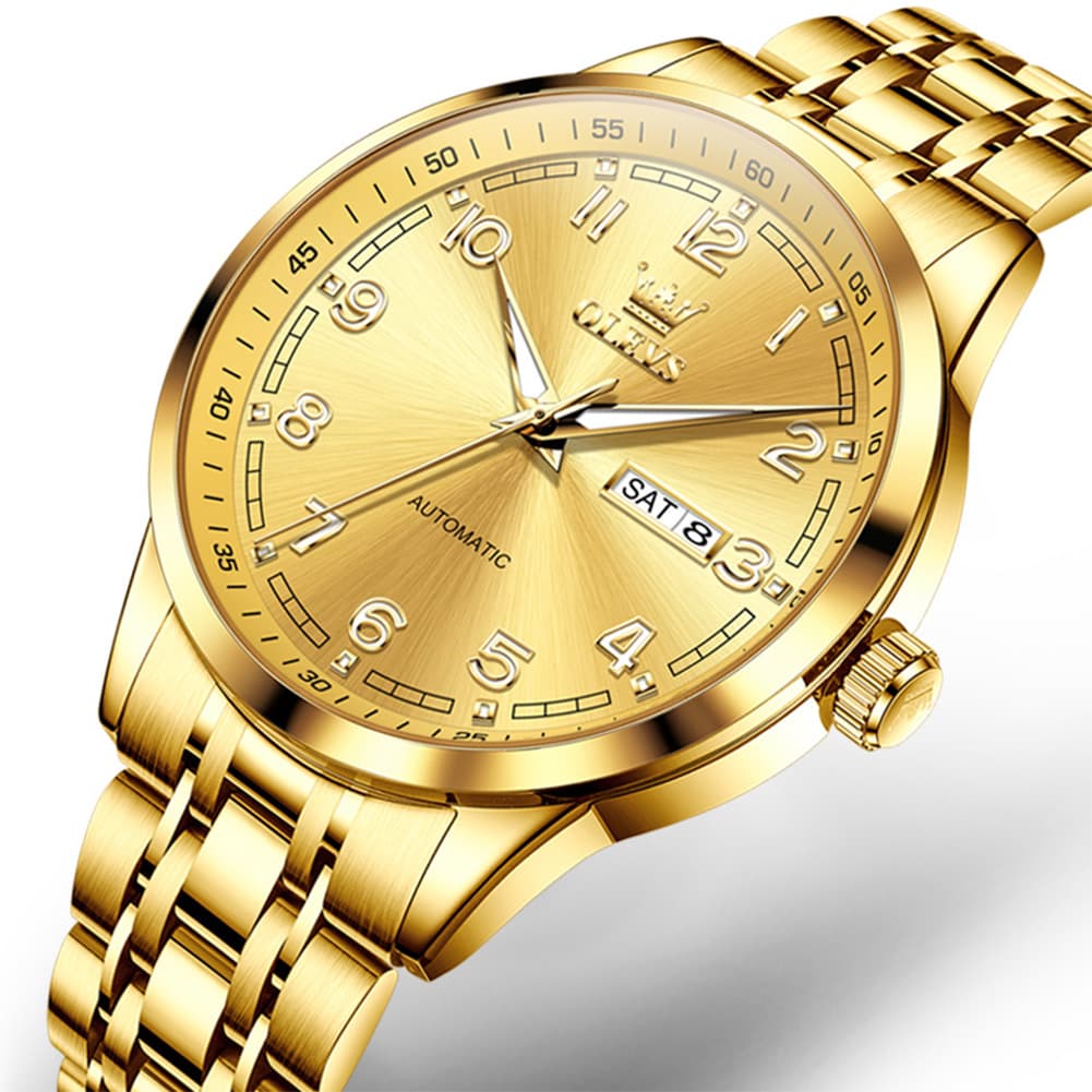 OLEVS 7077 Arabic Numeral Dual Calendar Automatic Watch For Men