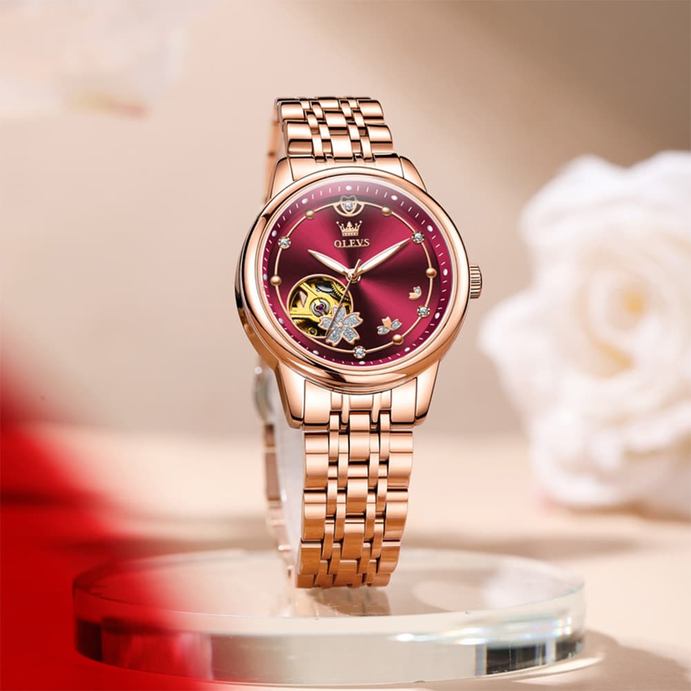 OLEVS 6732 Automatic Open Heart Diamond Watch For Women