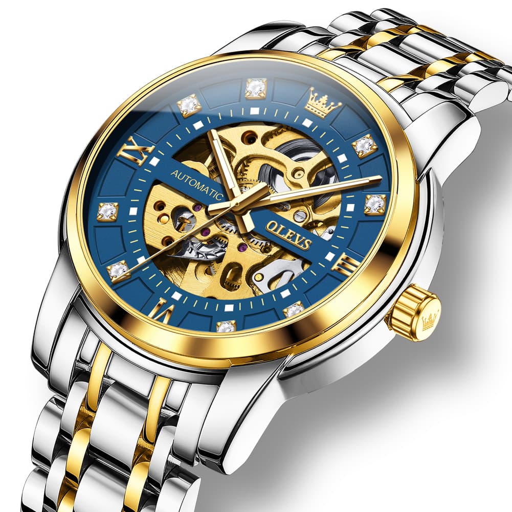 OLEVS Full Skeleton Diamond Dial Automatic Mechanical Watch 9901 for Men