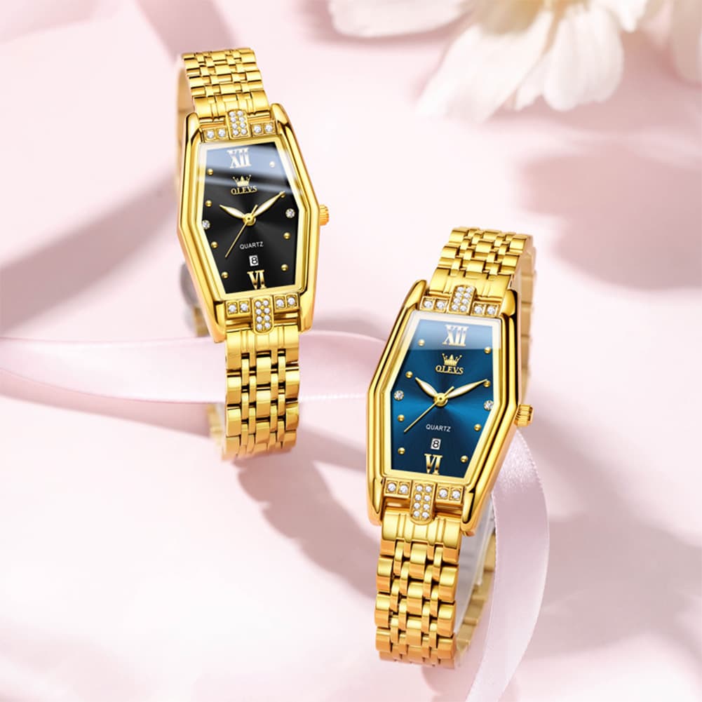 OLEVS 3699 Tonneau Geometric Crystal Womens Dress Watch
