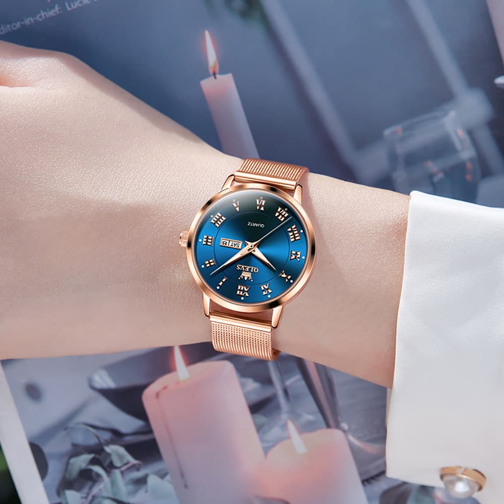 OLEVS 2920 Day Date Quartz Couples Watch Set Men Women