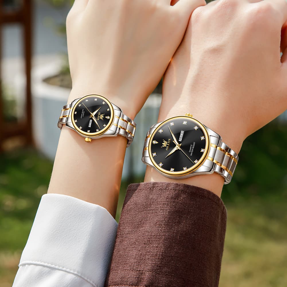 OLEVS 3612Q Diamond Dial Quartz Couple Watches Set
